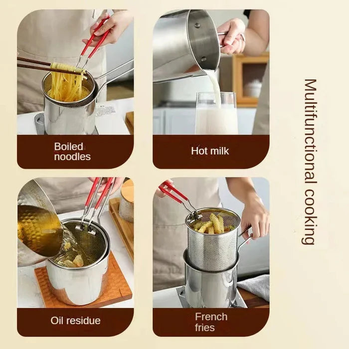 Stainless Steel Deep Fryer Pot with Strainer – Kitchen Frying Pot