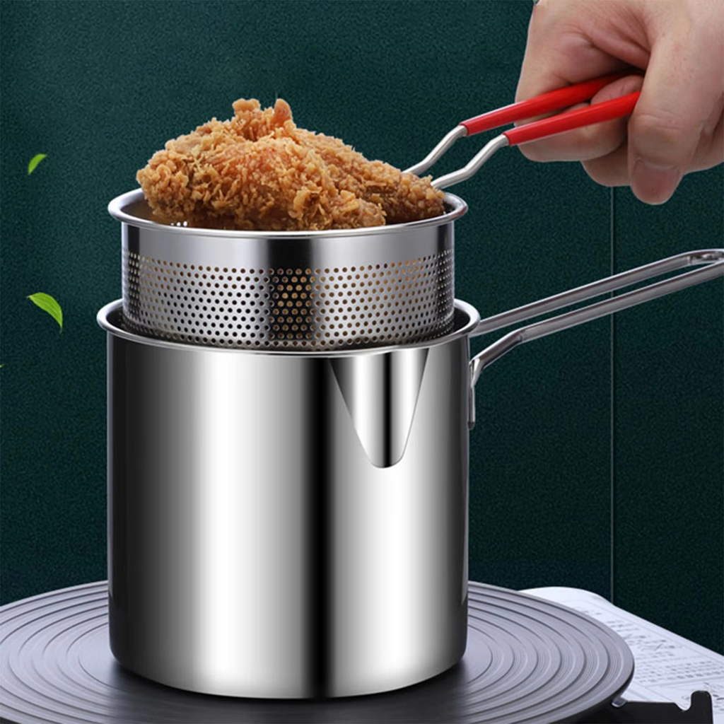 Stainless Steel Deep Fryer Pot with Strainer – Kitchen Frying Pot