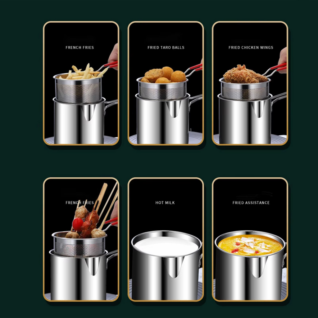 Stainless Steel Deep Fryer Pot with Strainer – Kitchen Frying Pot