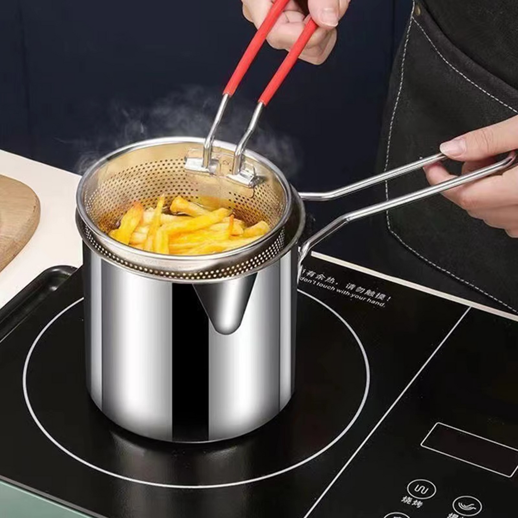 Stainless Steel Deep Fryer Pot with Strainer – Kitchen Frying Pot