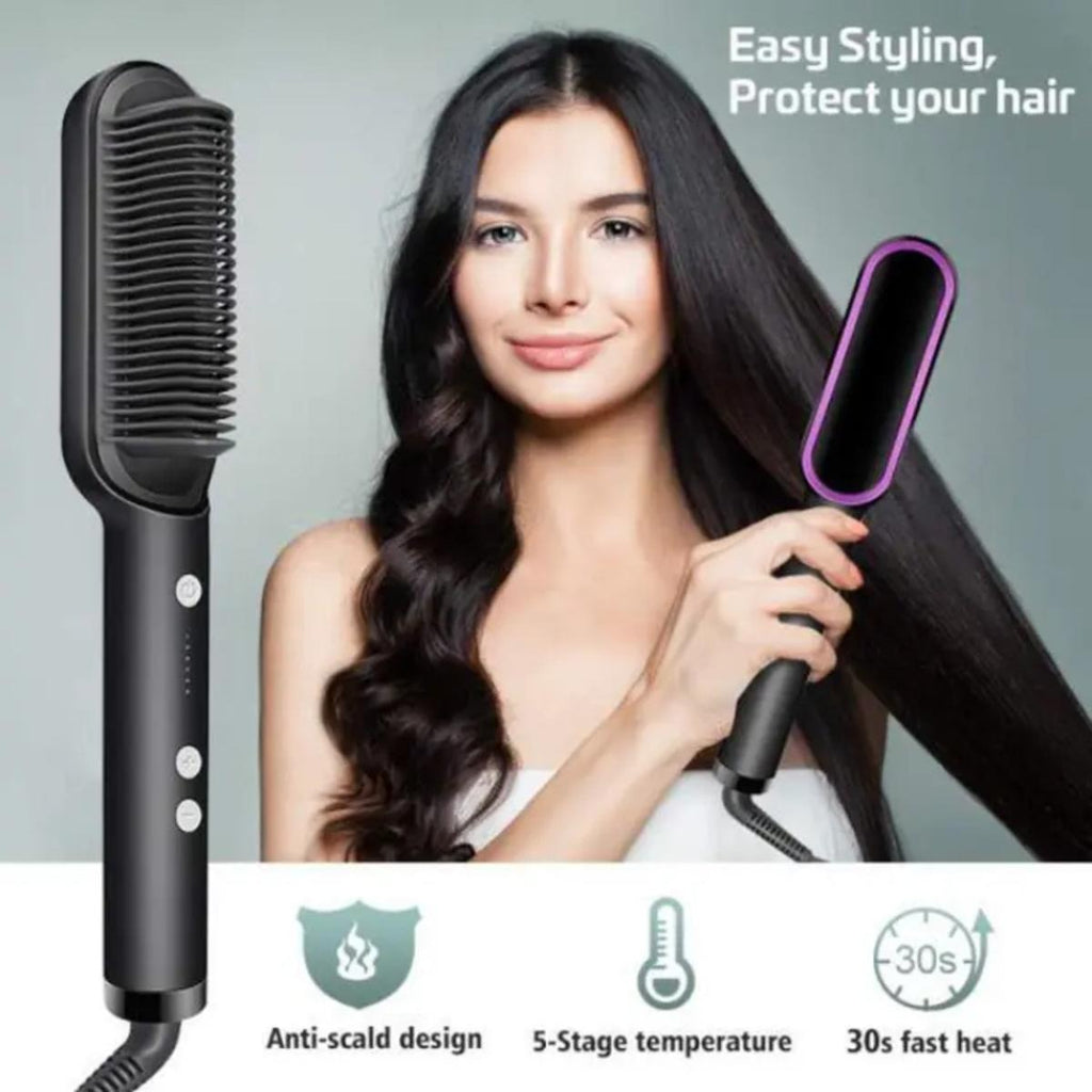 Hair Straightening Brush – 2-in-1 Electric Straightener & Curler