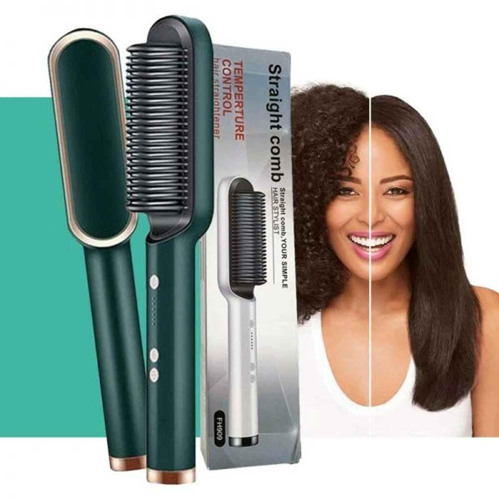 Hair Straightening Brush – 2-in-1 Electric Straightener & Curler