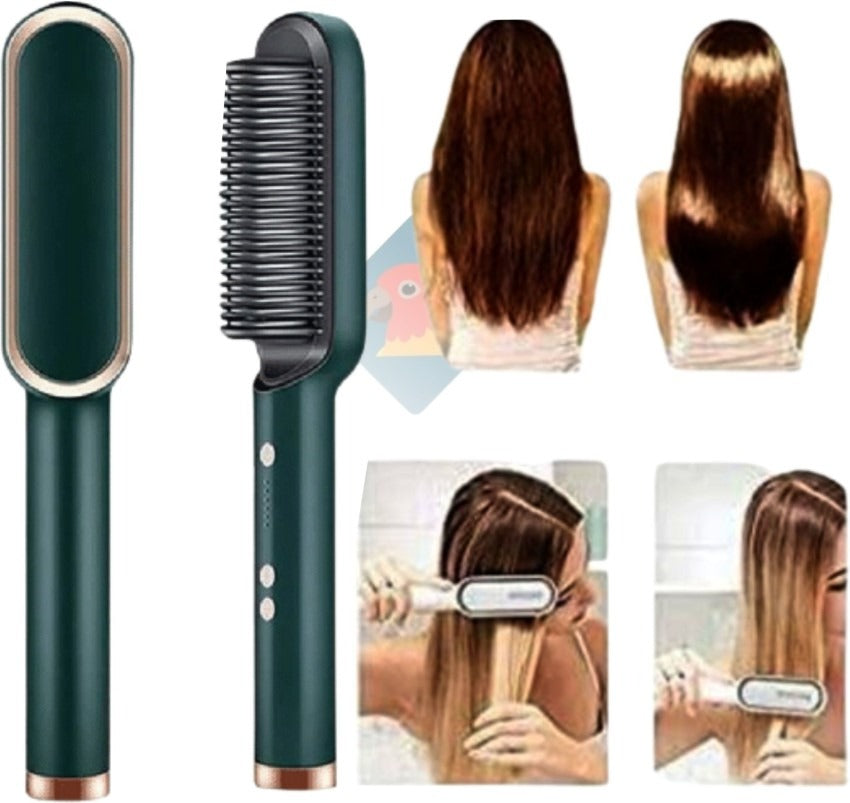 Hair Straightening Brush – 2-in-1 Electric Straightener & Curler